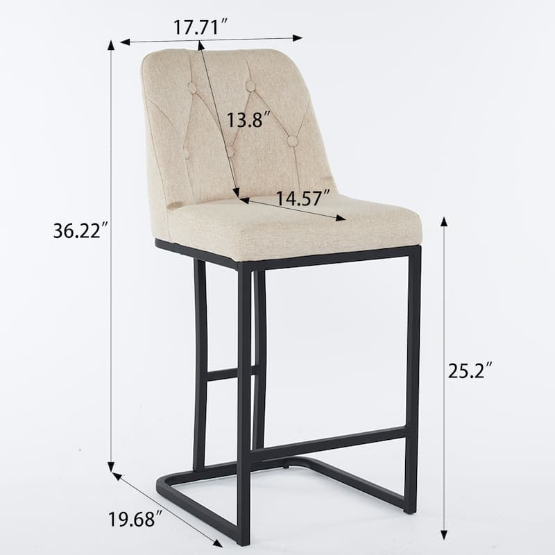 Counter Height Bar Stools Set of 2, 25.2'' Upholstered Bar Stools with Button-Tufted Backrest & Metal Frame for Kitchen, Bar