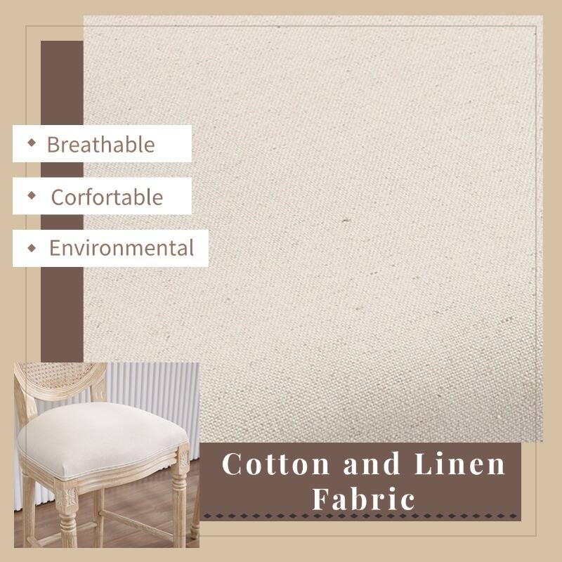 GDFStudio - Classic Louis French Country Upholstered Bar Height Dining Chairs Set with Rattan Backrest, Set of 2