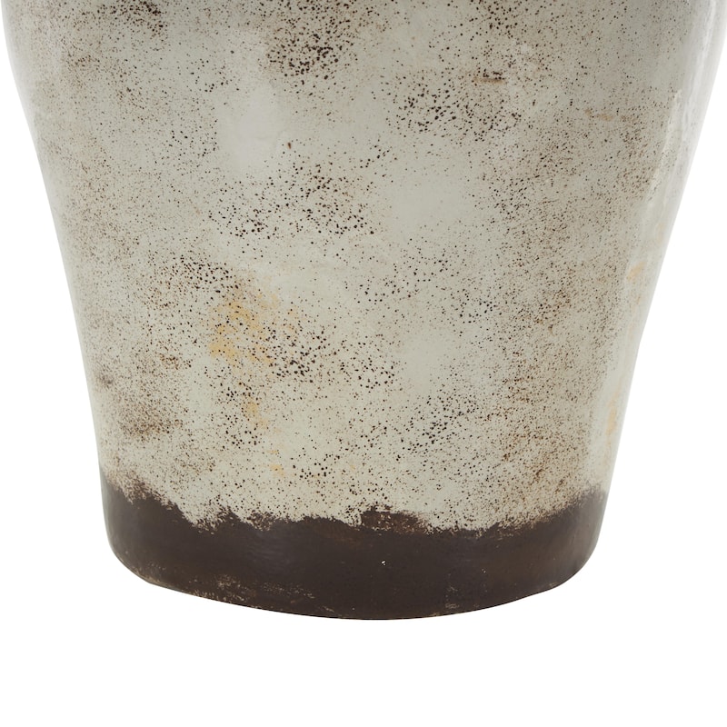 Ceramic Antique Amphora Decorative Vase with Speckled Texturing and Yellow and Brown Accents - Cream - Roche River Decor