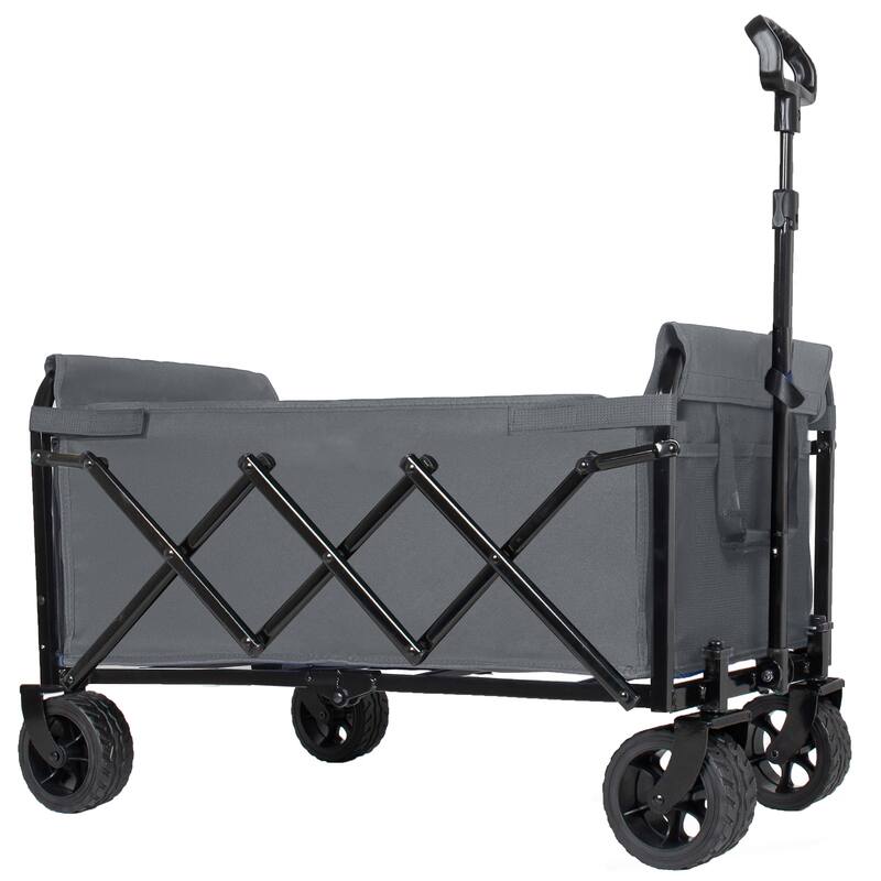 Upgraded 5*2"Wide Wheels-Expandable Dual-Layer Utility Wagon with 100% Extra Space, 220lbs Capacity Grocery Cart for Camping