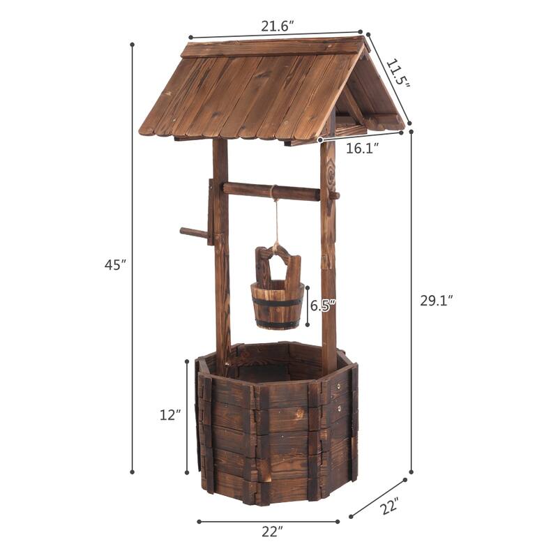 Outdoor Decoration Wooden Wishing Well Flowerpot