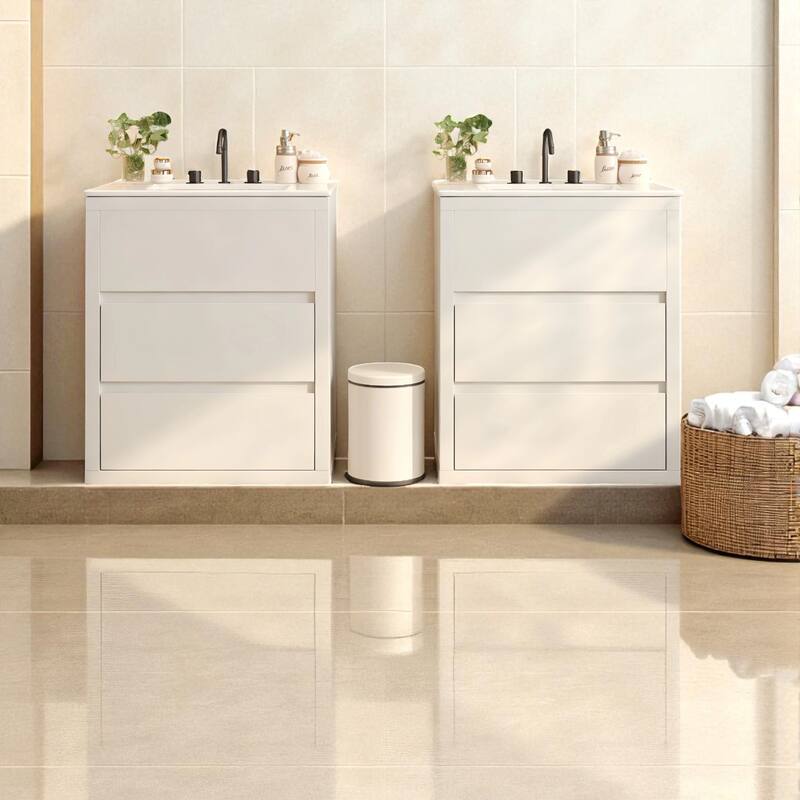 60" Double Sink Bathroom Vanity Set with Two 30" Cabinets, Ceramic Sinks, Soft Close Drawers