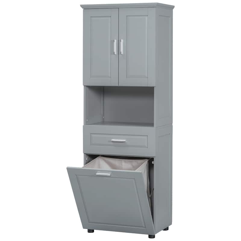 Roomfitters Tall Bathroom Cabinet with Tilt-Out Laundry Basket and Upper Storage Compartment Large Organizer