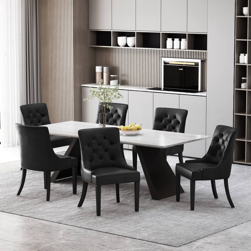 Cheney Tufted Dining Chairs (Set of 6) by Christopher Knight Home - Dark Brown/ Midnight/ Faux Leather