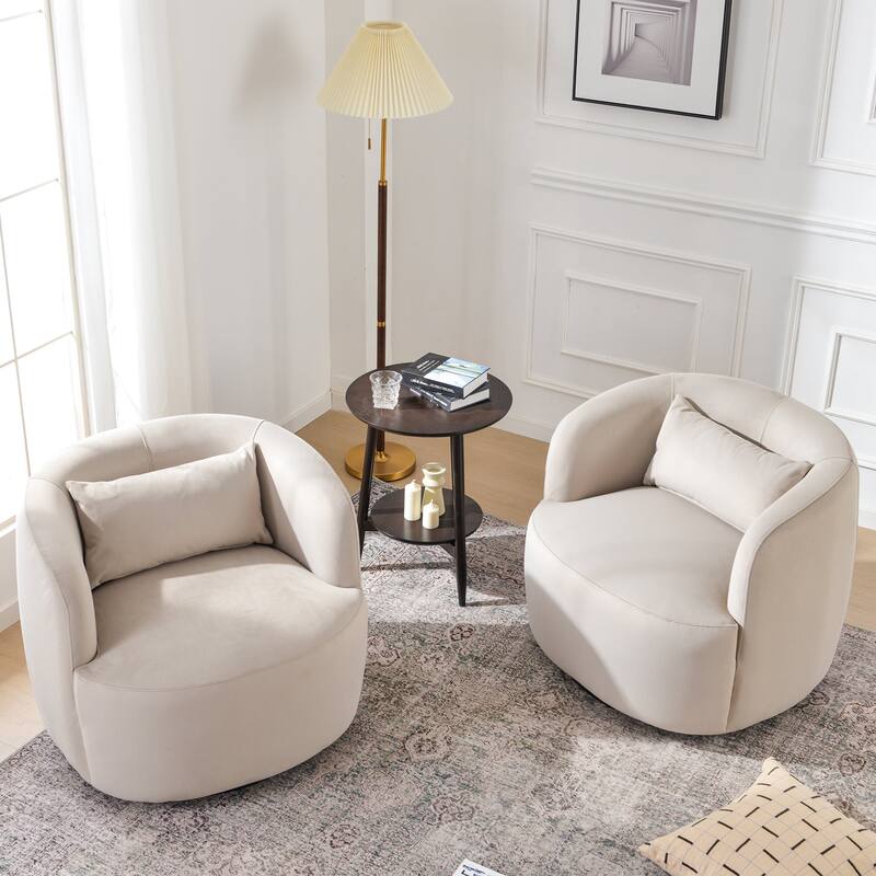 KINWELL 34" Wide Velvet Upholstered Swivel Accent Chair with Toss Pillow