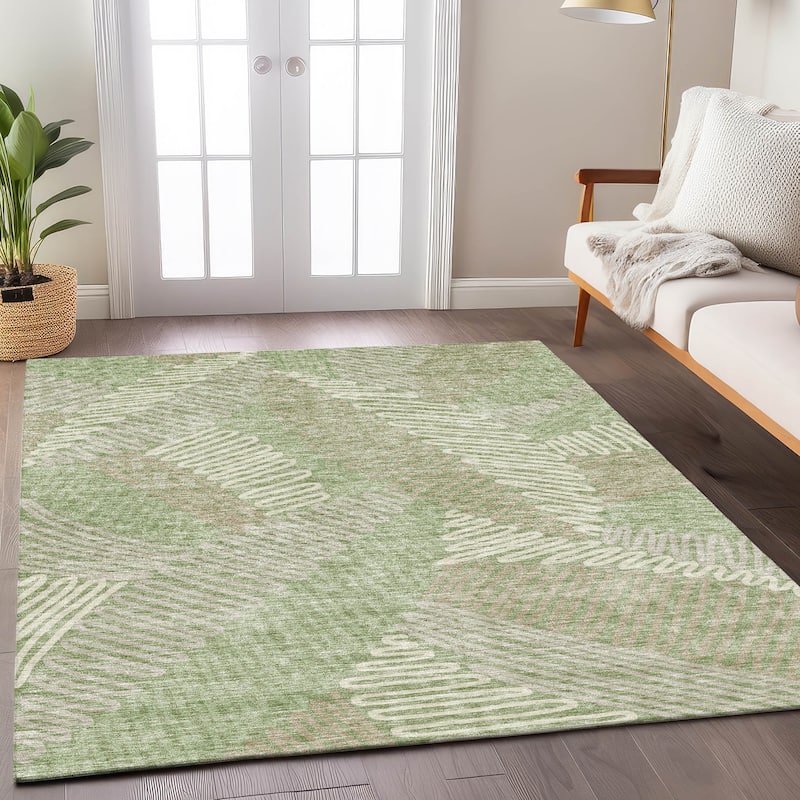 Machine Washable Indoor/ Outdoor Chantille Contemporary Squiggles Rug