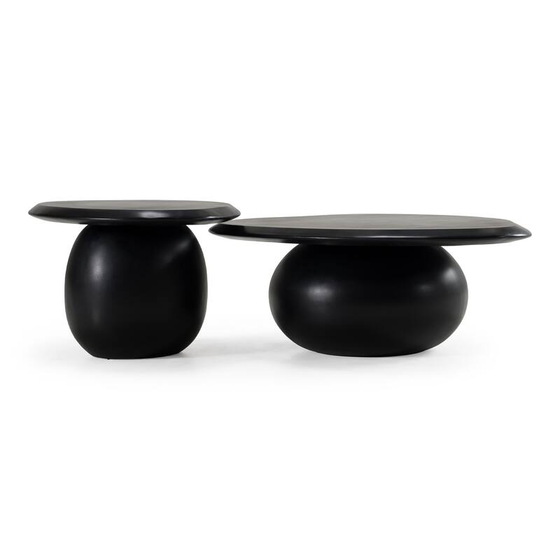 Kalvin Modern Black Concrete Nesting Coffee Table Set