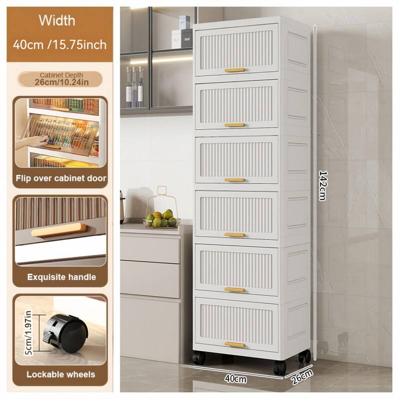 Kitchen Cabinet, Flip Open Storage Box With Wheels, Movable Storage Cabinet, Kitchen Shelf, Movable Storage Box-White