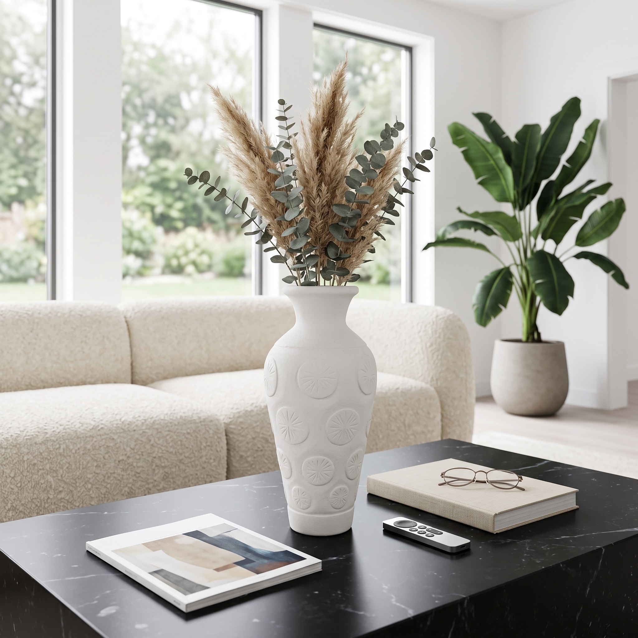 Textured Casual Round Terracotta Vase for Home Table or Floor Decor