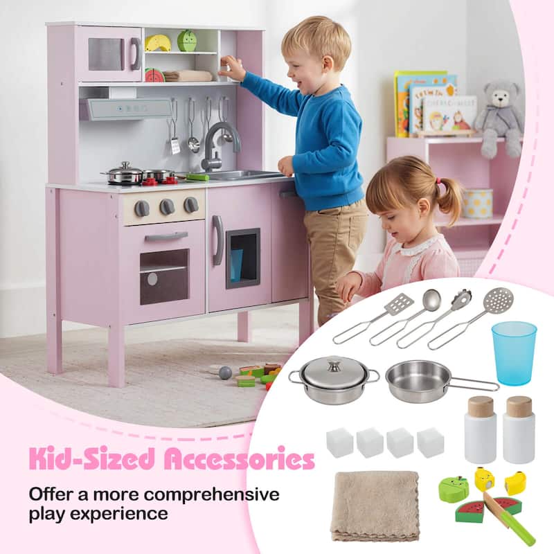 Costway Kids Kitchen Playset Wooden Pretend Play Chef Toy with - See Details