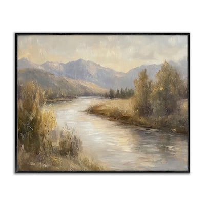 Stupell Flowing River & Distant Mountains Framed Giclee Art Design By Petal Prints Design