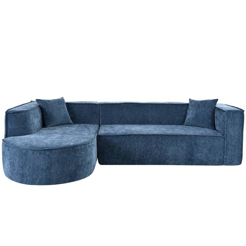 Modern Sectional Sofa, Chenille Modular L-Shape Sofa Couch with 2 Plush Throw Pillows, Curved Sponge Sleeper Couch