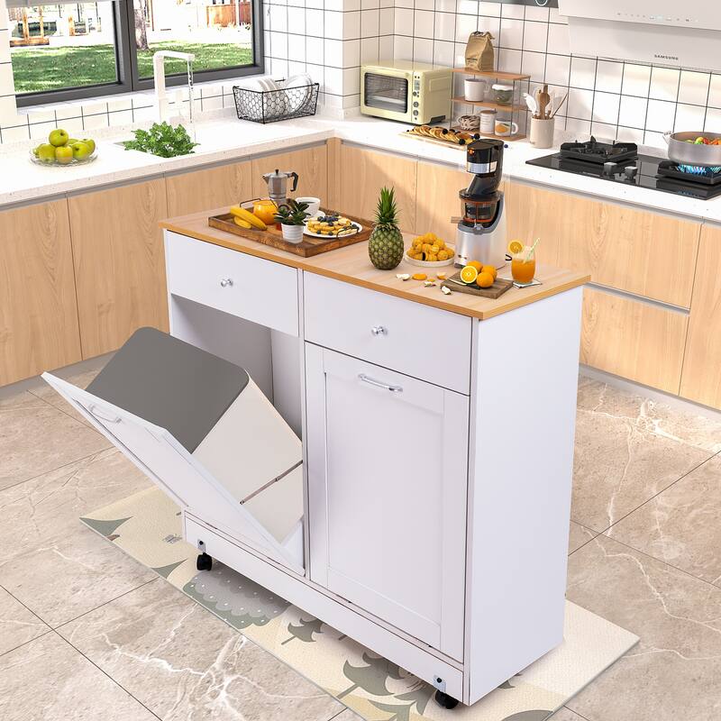 Erommy Tilt Out Trash Cabinet, Wooden Kitchen Trash Can Free Standing Waste Bin, Recycling Hideaway Garbage Can Holder