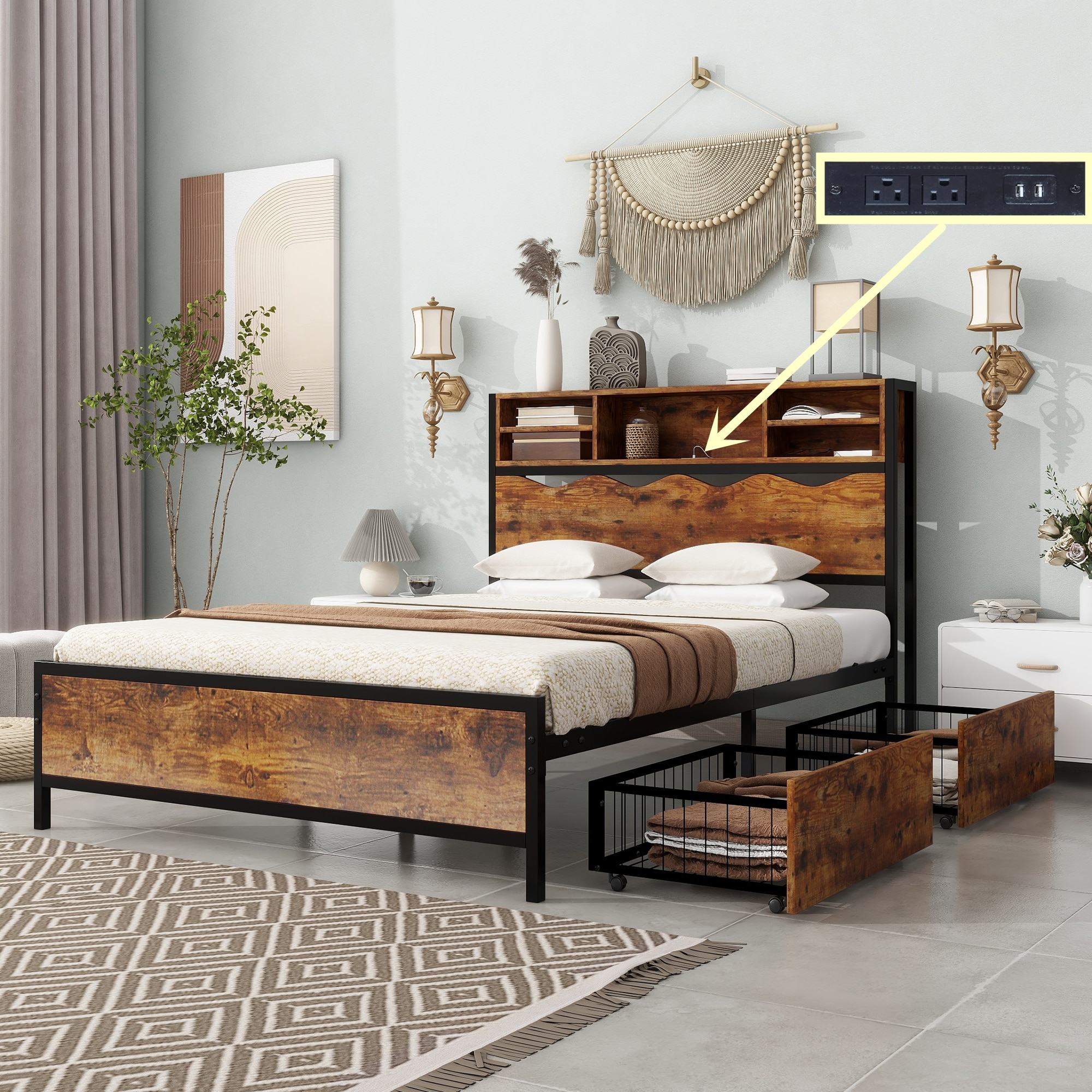 Rustic bookcase hot sale headboard
