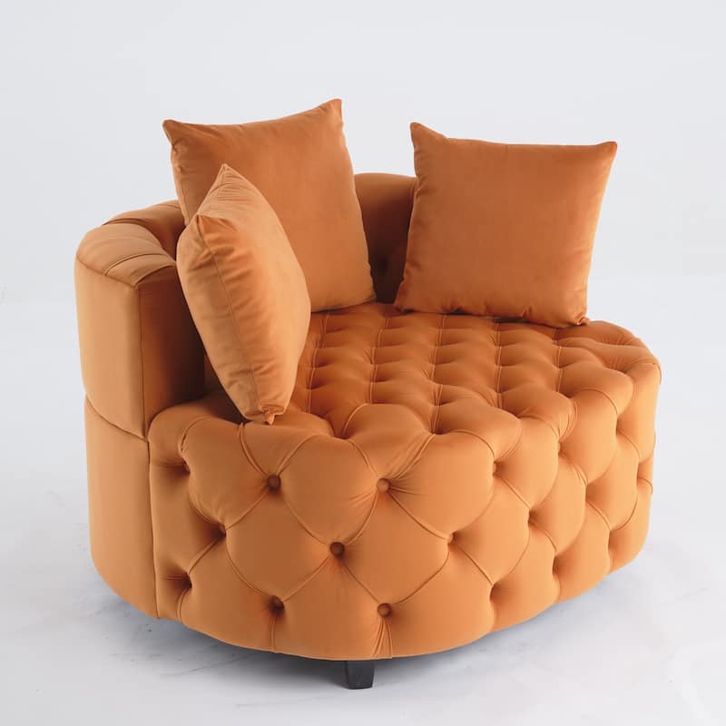Roomfitters Velvet Accent Chair, Tufted Barrel Lounge Chair with Cushions, Modern Leisure Armchair for Living Room
