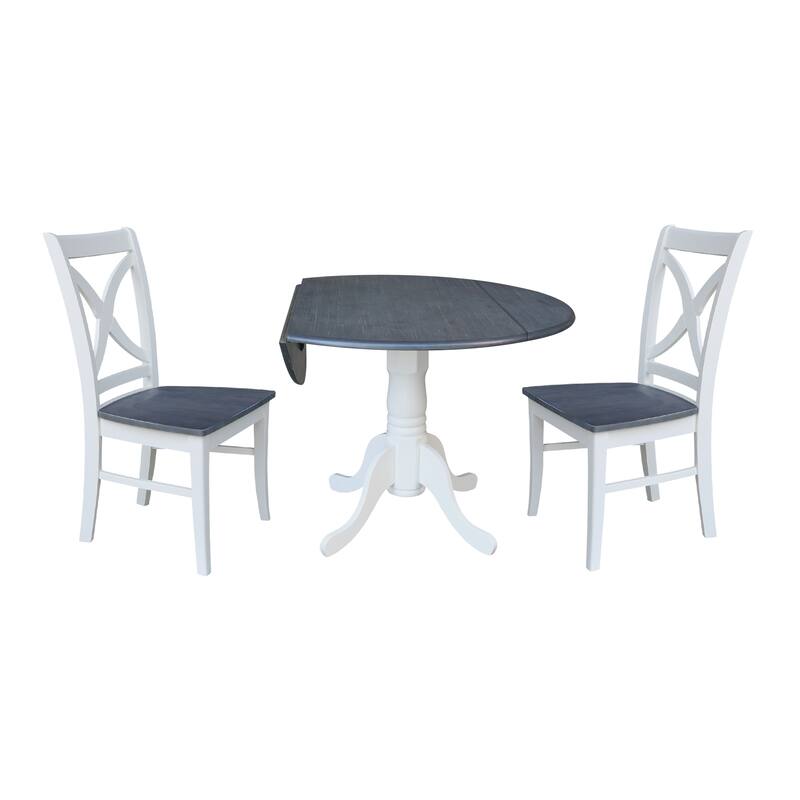 42 in. Drop Leaf Dining Table with 2 X-back Chairs - 3 Piece Set