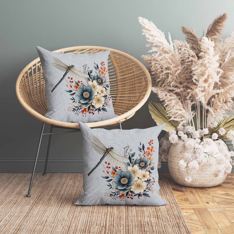 Dragonfly Haven Faux Suede Reversible Throw Pillow Gray and Blue