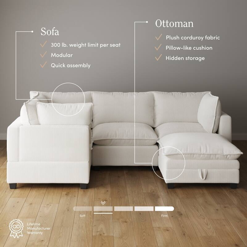 Chelsea Modern Cloud Modular Upholstered Sofa with Deep Seat and Plush Cushions