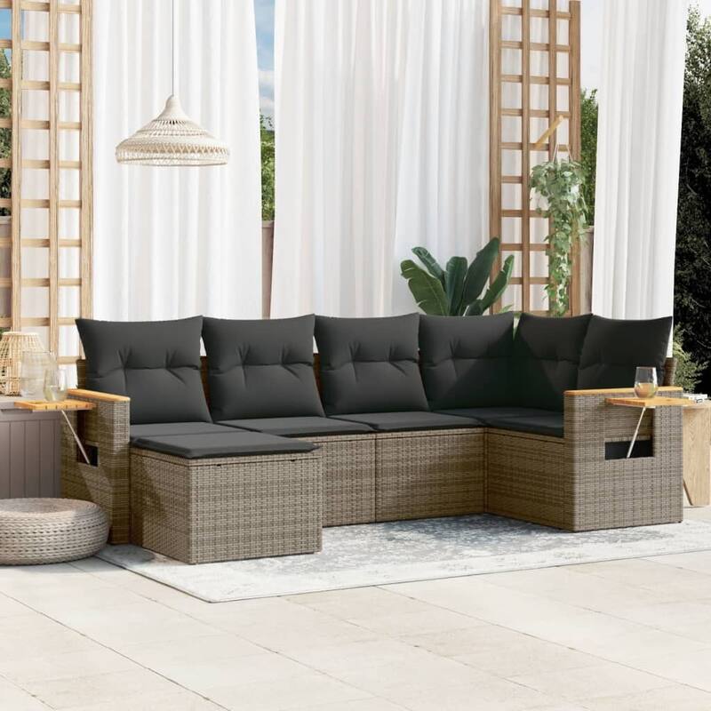 vidaXL Patio Sofa Set with Cushions Outdoor Conversation Furniture Poly Rattan - Grey without table - 21.7 x 21.7 x 14.6 in