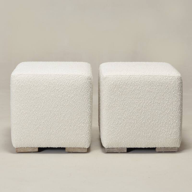 KINWELL 18.5" W Square Boucle Upholstered Ottoman Entryway Footstool