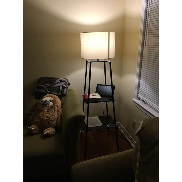 Collins 61 Dark Walnut Finish Shelf Floor Lamp With Cec Title20 Led Bulb Included On Sale Overstock 31690570