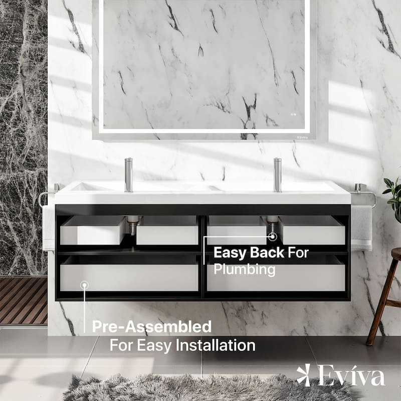 Eviva Surf 57 in. Blackwood Wall Mount DS Bath Vanity with Acrylic Top