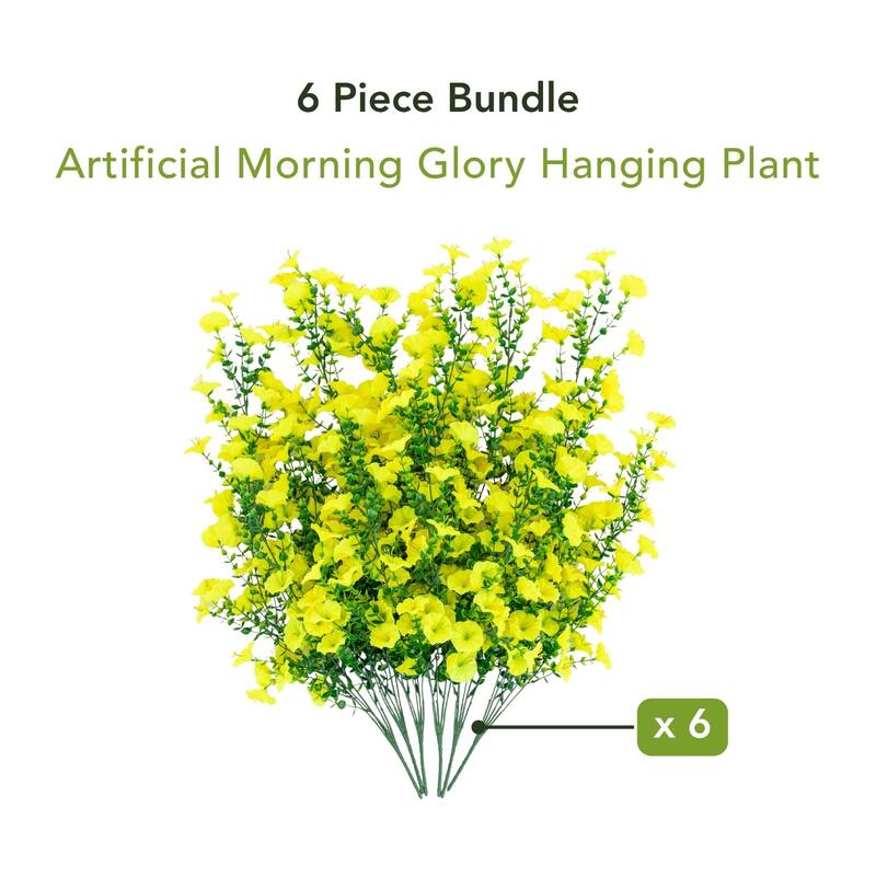 30-in UV Resistant Artificial Morning Glory Hanging Plant - Set of 6