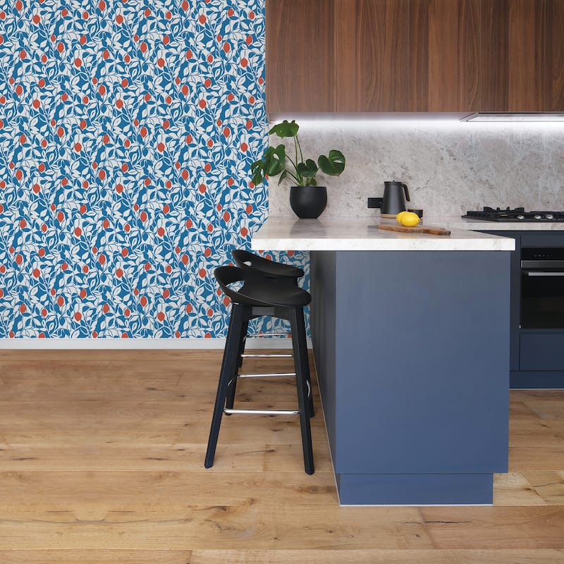 A-Street Prints Loretto Blue Citrus Wallpaper