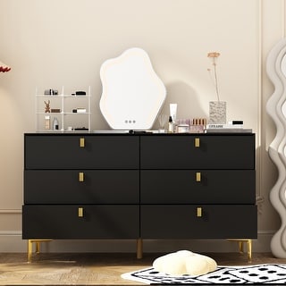 Dresser 6 Drawer Wood Dresser for Bedroom with Storage Modern Gold ...