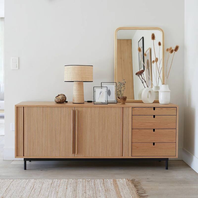 68'' Strio Oak Bathroom Cabinets Sideboard with Sliding Doors - N/A - Oak