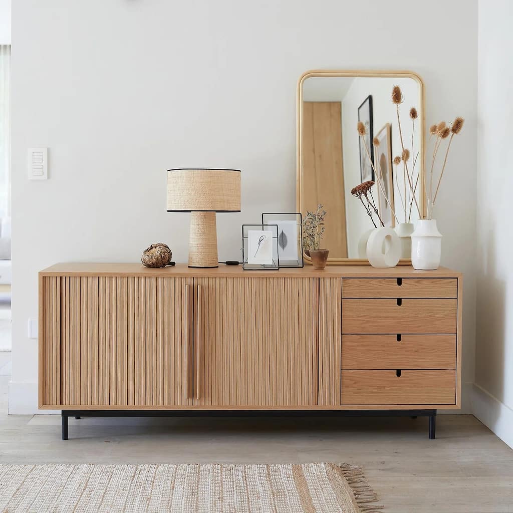 68'' Strio Oak Bathroom Cabinets Sideboard with Sliding Doors - N/A