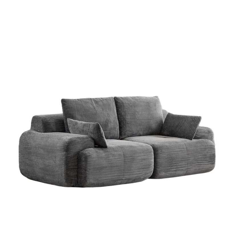 Modular Sectional 2-Seater Cloud Couch, Corduroy Upholstered Boneless Sofa, Compressed Sofa with Cushion & Throw Pillows