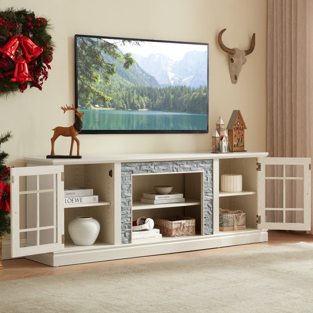 Faux Stone TV Stand TV Console for TVs up to 75", Large Entertainment Center Media Storage Cabinet with Adjustable Shelves