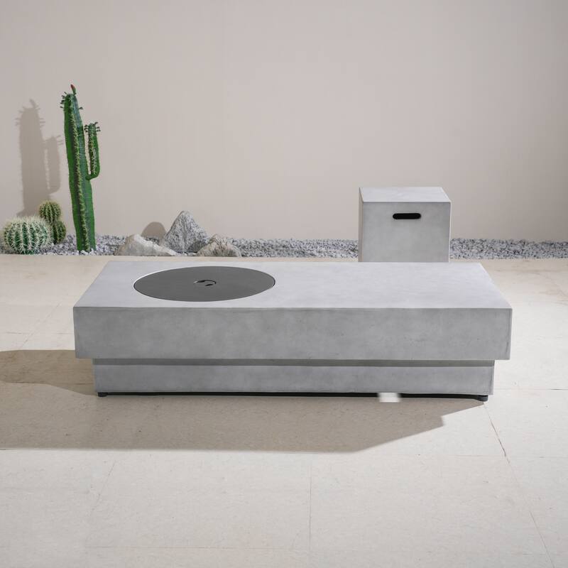 Outdoor Terrafab Composite Fire Pit Table & Propane Tank Side Table Set with Rain Cover