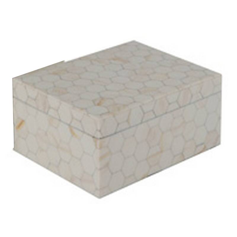 Alia Decor Storage Box Set of 2, Rectangular, Geometric White Wood Tones