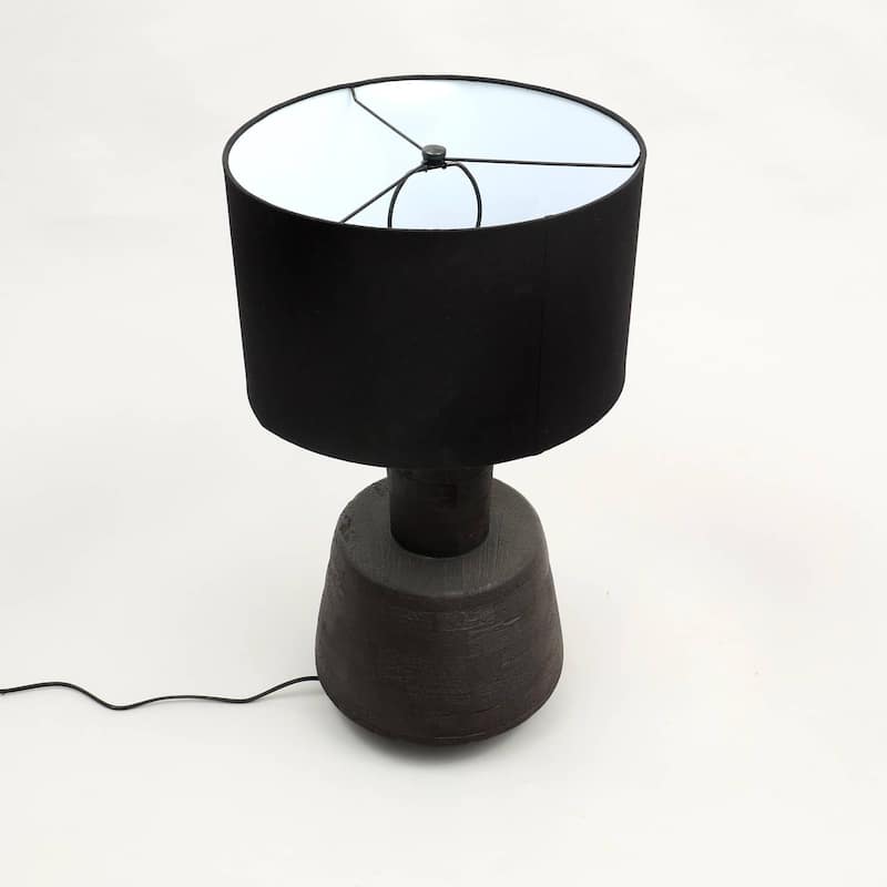 Handcrafted Artisanal Decorative Table Lamp with Wooden Base For Living Room-Bedroom-Home Decor-Tabletop-16.5x16.5x29"