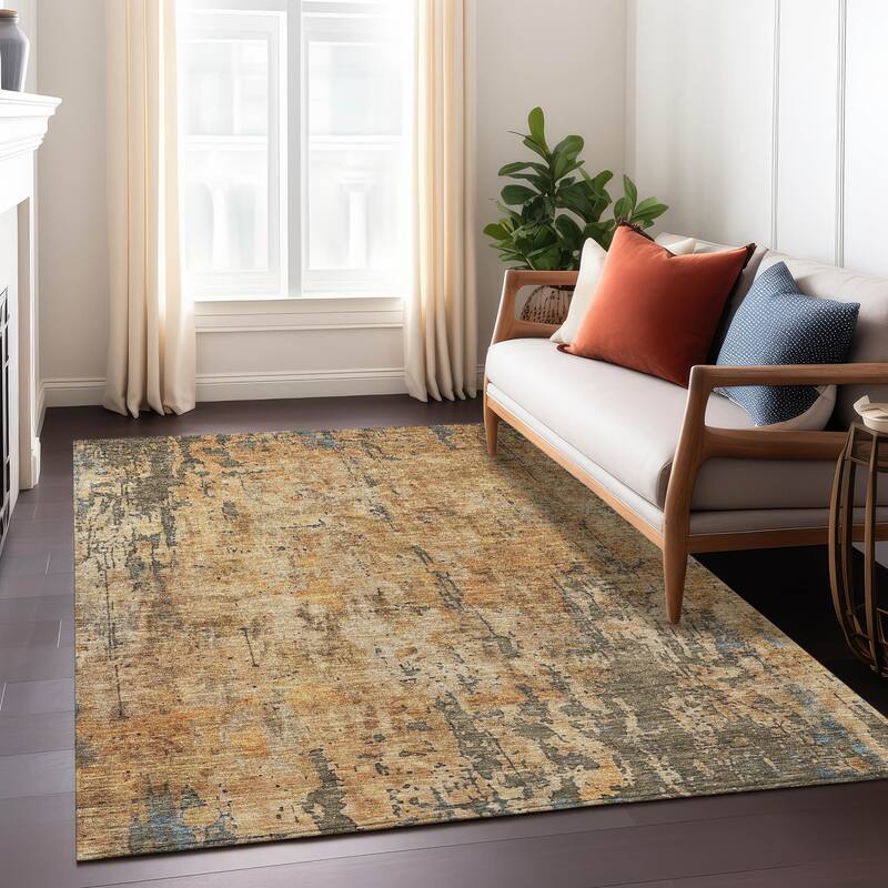 Machine Washable Indoor/ Outdoor Abstract Contemporary Chantille Rug