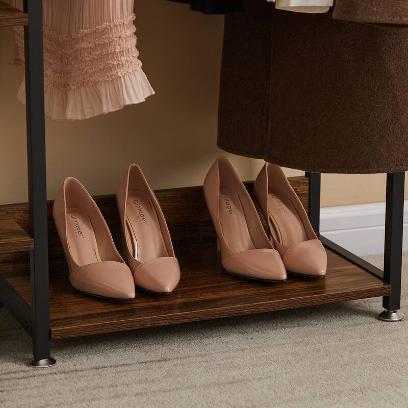 Javlergo Clothes Rack with Shelves and Hang Rod, Freestanding Storage Wardrobe - 35" W x 11.6" D x 55" H