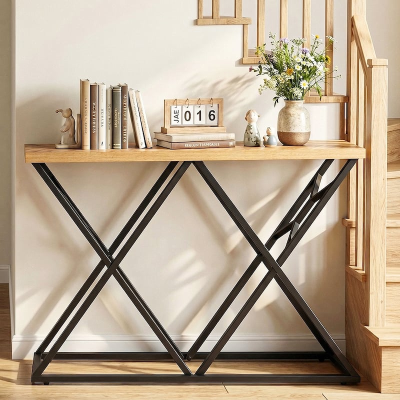 Gymax 55'' Industrial Console Table w/ Solid Metal Frame & Storage