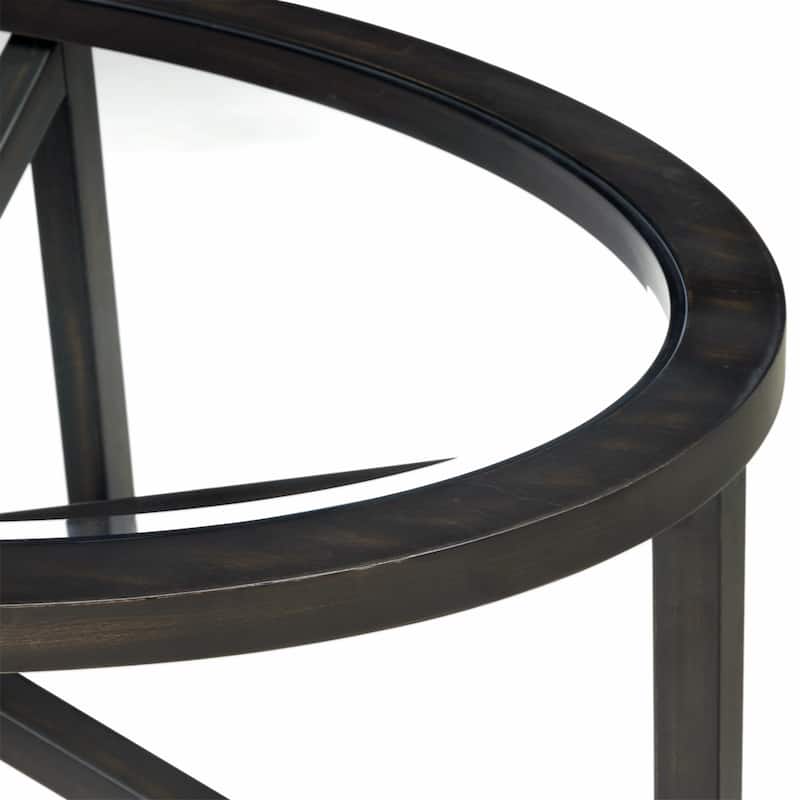 tempered glass coffee table solid wood base round transparent glass top modern living room terrace study coffee table
