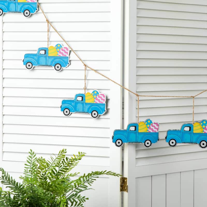 Glitzhome Easter Wooden Eggs Door Hanger Metal Truck Bunny Garland Wall Hanging Decor - N/A