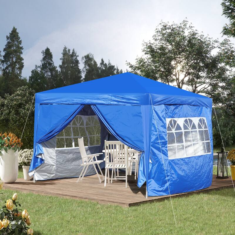 Outdoor 10x 10Ft Pop Up Gazebo Canopy Tent Removable Sidewall with Zipper, 2pcs Sidewall with Windows,with 4pcs Weight sand bag