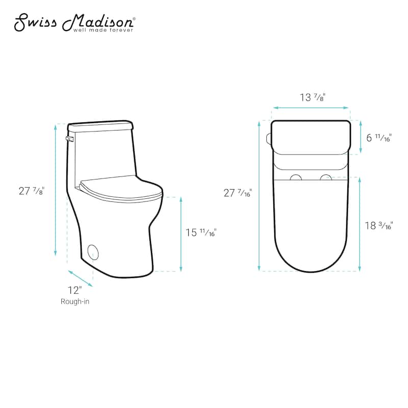Dieppe One-Piece Toilet Left Side Flush 1.28 Gpf - 27.45" x 13.85" 27.85"