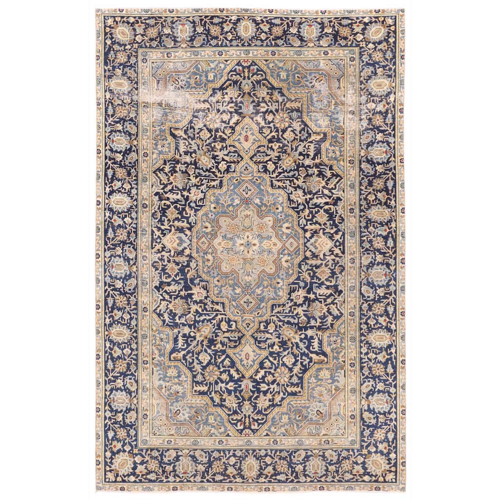 ECARPETGALLERY Hand-knotted Antalya Vintage Dark Navy Wool Rug - 6'8 x 10'6