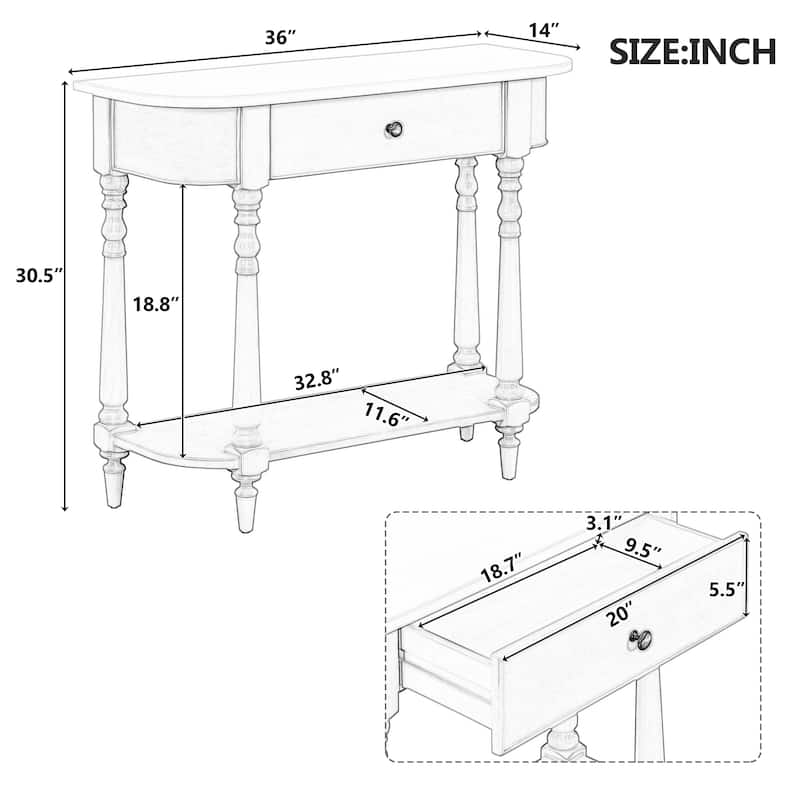 Narrow Console Table with Curved Corner - Navy