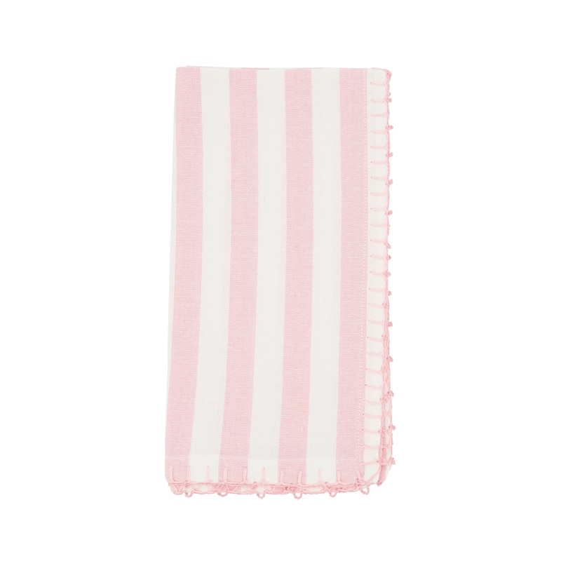 Lively Pompom Border Striped Napkin (Set of 4) - 20"x20" - Pink - Set of 4
