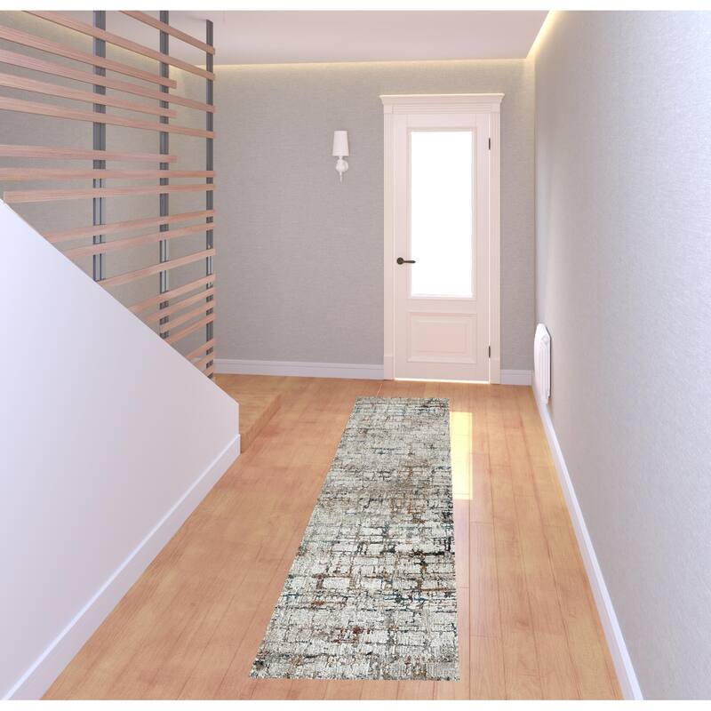 Distressed Abstract Area Rug - 2' x 6' Runner