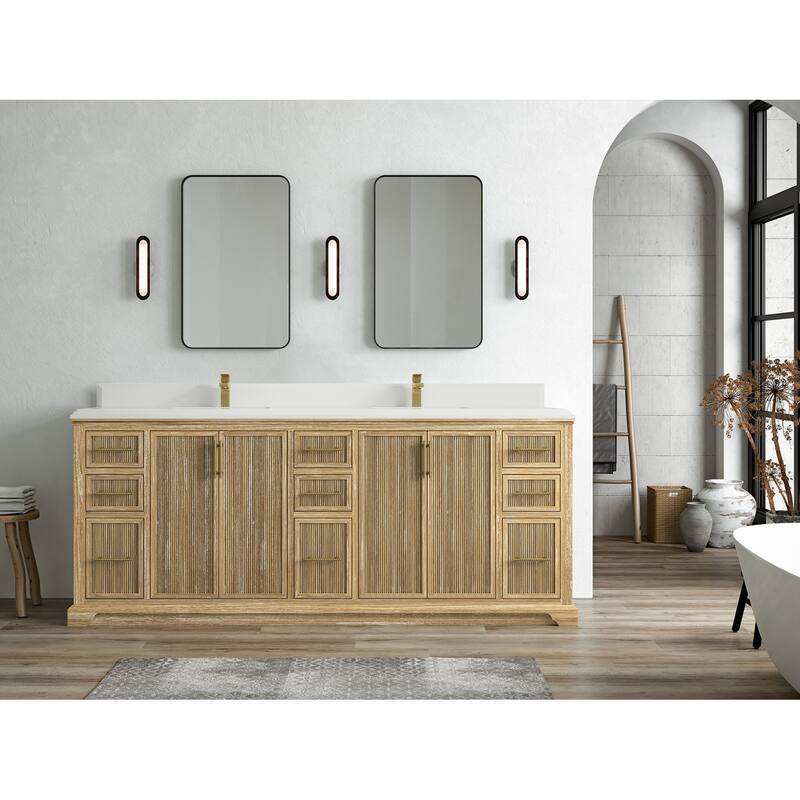 Willow Collections 84 in. W x 22 in. D Alys Solid Teak Wood Double Sink Bathroom Vanity with Quartz or Marble Countertop