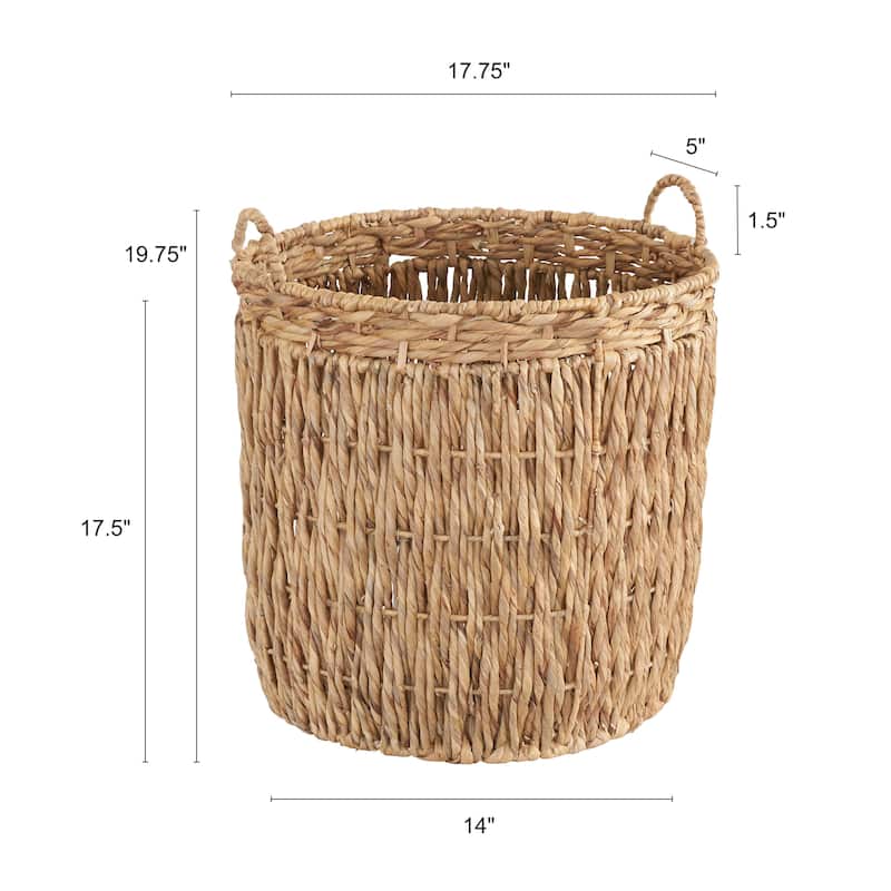 Household Essentials Decorative Woven Wicker Floor Basket with Handles - 17.70'' x 17.70'' x 19.70''