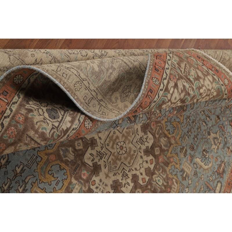 Geometric Blue Tabriz Persian Rug Hand-Knotted Traditional Wool Carpet - 8'3"x 11'2"